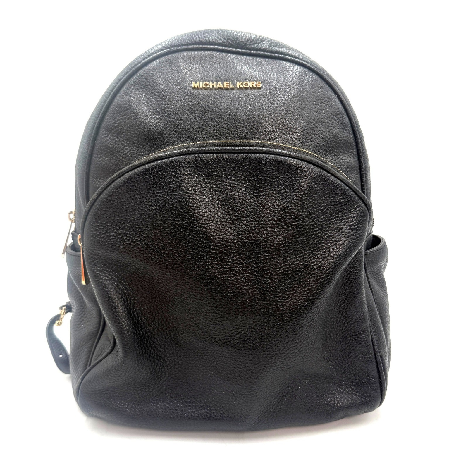 Michael Kors Abbey Large Backpack Black Pebbled Leather Gold Hardware